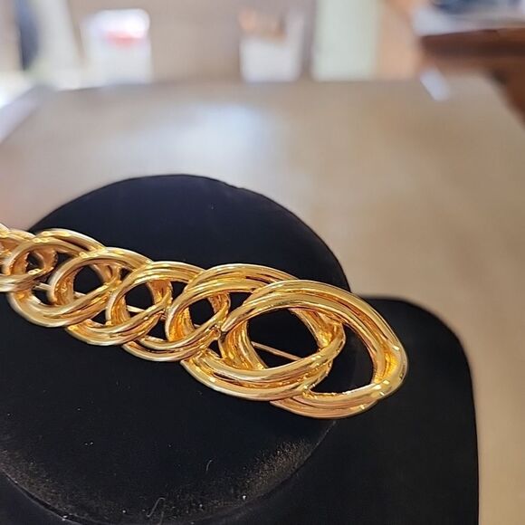 NAPIER Vintage GOLD TONE BROOCH PIN Ribbon TWISTED ROPE STRANDS - Picture 2 of 4